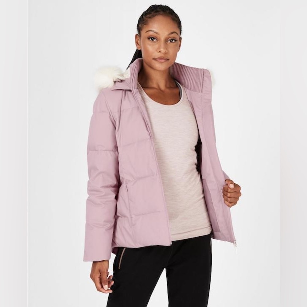 NEW Sweaty Betty North Pole Short Parka Pink Puffer in Large